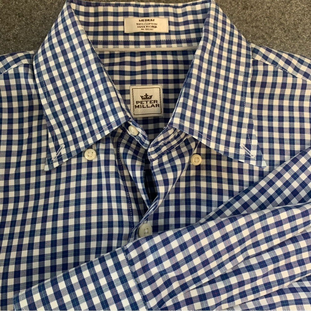 Peter Millar Long Sleeve Blue and White Button Down Men’s Size Medium